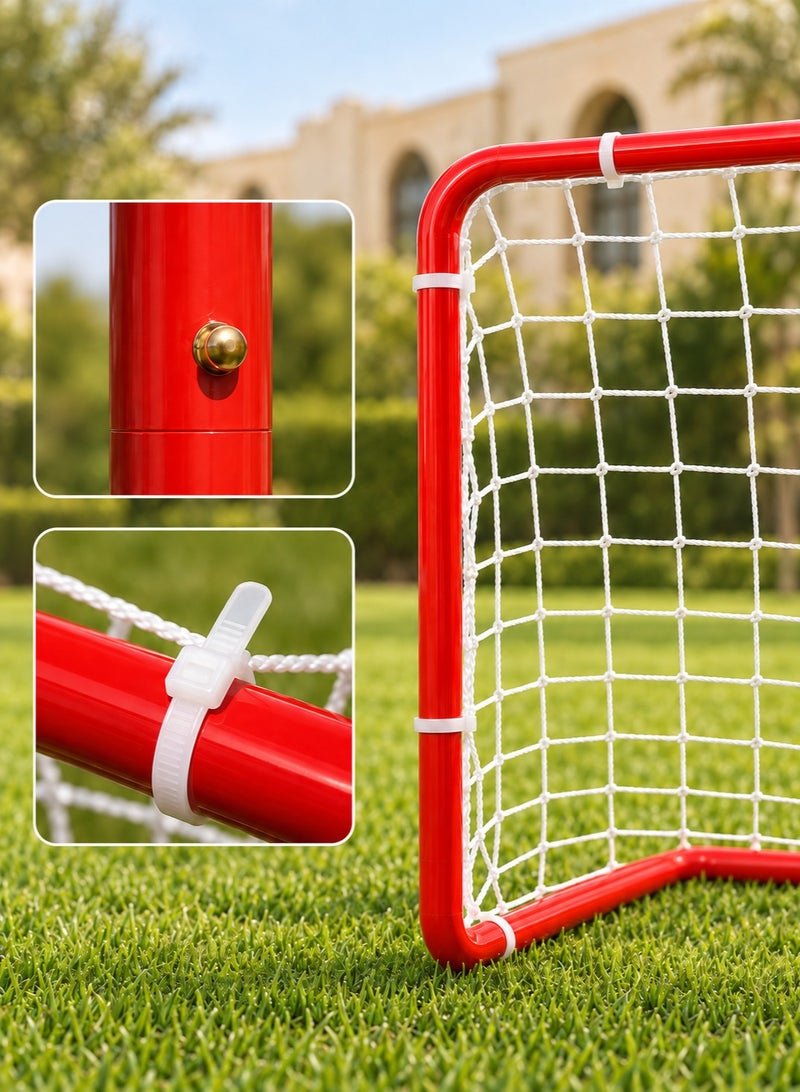 RAKAY Small Metal Soccer Goal with Net for Kids, 76 x 54 x 45 cm, Assembly-style Football Goal，Includes Net Fasteners and Ground Stakes,  Red - Image 5