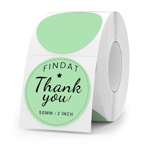FINDAT Circle Thermal Labels 2 Inch Vinyl Round Green Direct Printer Stickers Waterproof SelfAdhesive Decals Label for Logo Design Sealing Office Address 500 PCS - Image 1