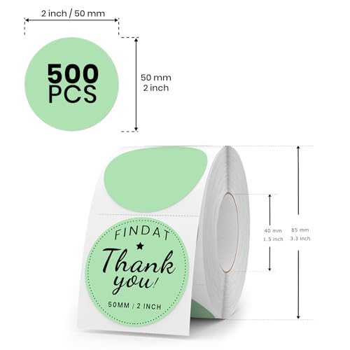 FINDAT Circle Thermal Labels 2 Inch Vinyl Round Green Direct Printer Stickers Waterproof SelfAdhesive Decals Label for Logo Design Sealing Office Address 500 PCS - Image 3