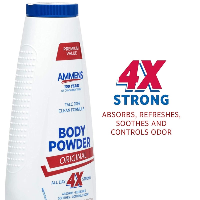 Ammens Body Powder Original – Talc-Free Clean Formula, All-Day 4X Strong Protection, 11 oz (Pack of 4) - Image 4