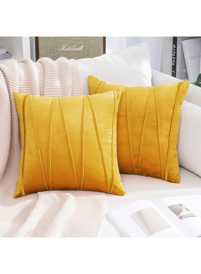 Khooti Velvet Cushion Cover Pack of 2-22" x 22" / 56 x 56 cm - Gold - Soft Pillow Covers Cushion Case for Sofa Bedroom Livingroom Chair Car, Cushion Cover with Random Zig Zag Pattern - Image 1