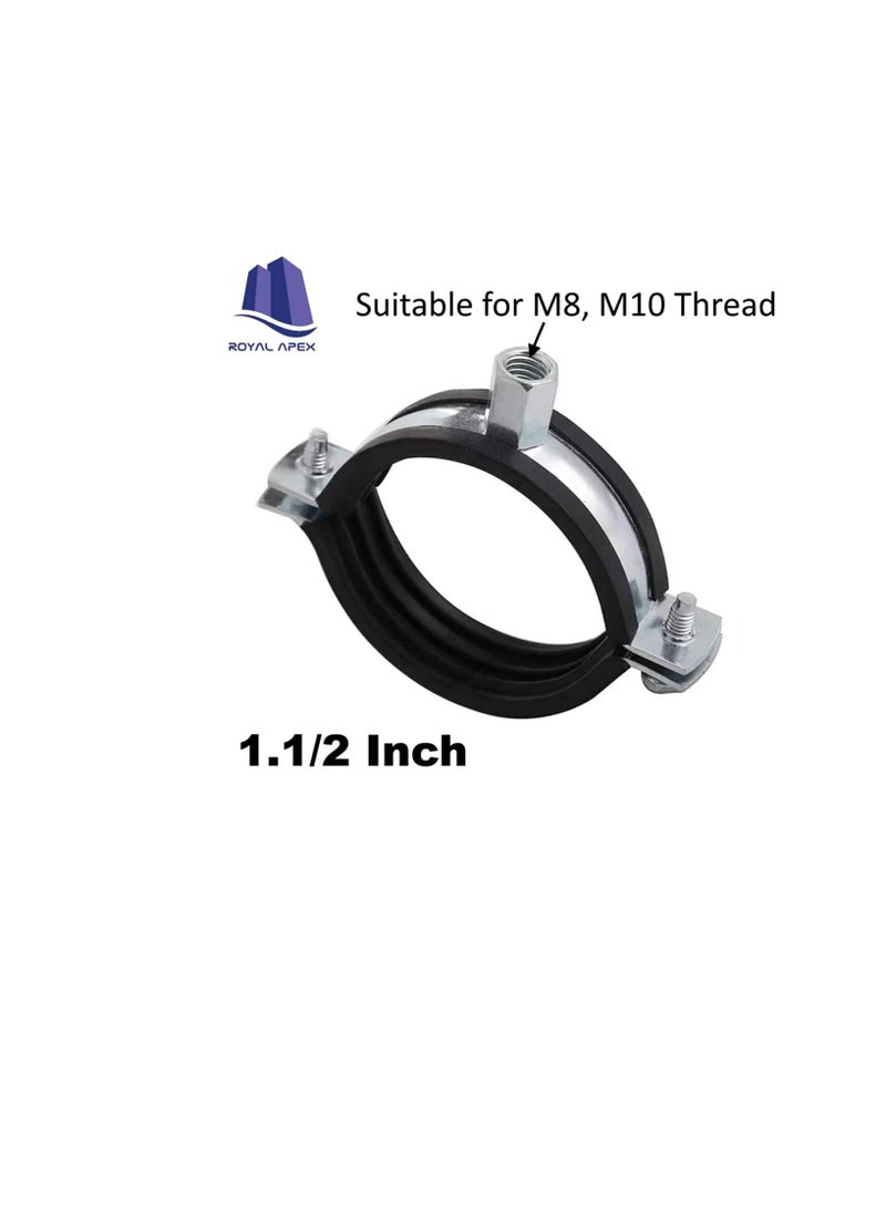 Heavy Duty Adjustable Two-screw Pipe Galvanized Iron (GI) Clamp with Rubber Lined or Unlined for Wall Ceiling Mount Pipe Supports, Split Ring Hanger (1.1/2 Inch, Pack of 5)  - Image 2
