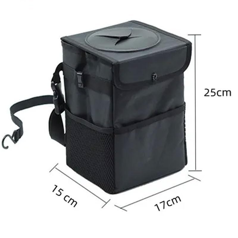 YOURKARTS.COM Car Car Hanging Trash Can with Lid | Waterproof Car Garbage Bin with Storage Pockets | Leakproof Foldable Waste Container for Backseat & Front Seat | Car Organizer for Trash & Essentials - Image 3