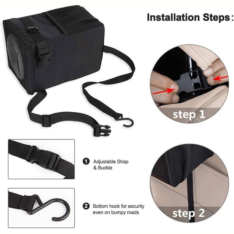 YOURKARTS.COM Car Car Hanging Trash Can with Lid | Waterproof Car Garbage Bin with Storage Pockets | Leakproof Foldable Waste Container for Backseat & Front Seat | Car Organizer for Trash & Essentials - Image 5