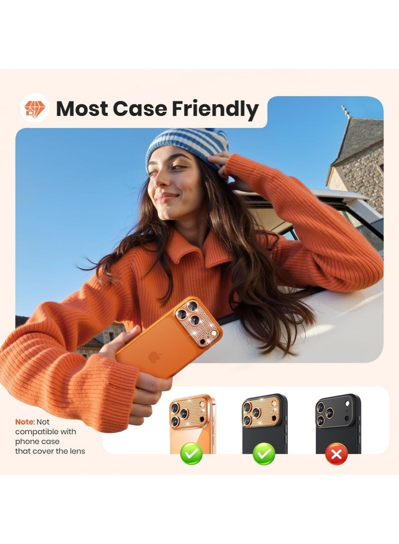 إكس ليفيل آيفون 17 برو ماكس كاميرا عدسة حماية الماس بلينج - [ليس من السهل السقوط] [الامتصاص القوي] جليتر المعدن سبيكة الألومنيوم الكاميرا الخلفية غطاء الشاشة الملحقات ، البرتقال الكوني - Image 5