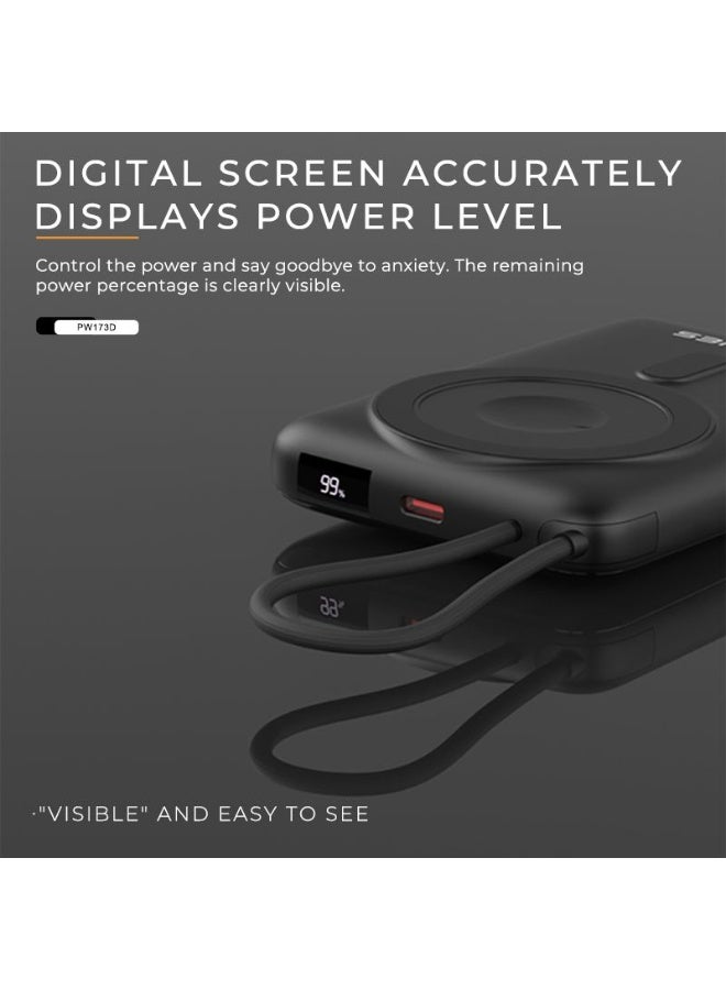 LENYES PW173D 3-in-1 10,000mAh Wireless Power Bank – Fast Charging for iPhone, Apple Watch & Earbuds, 15W Wireless, 20W Type-C, Magnetic Stand - Image 4