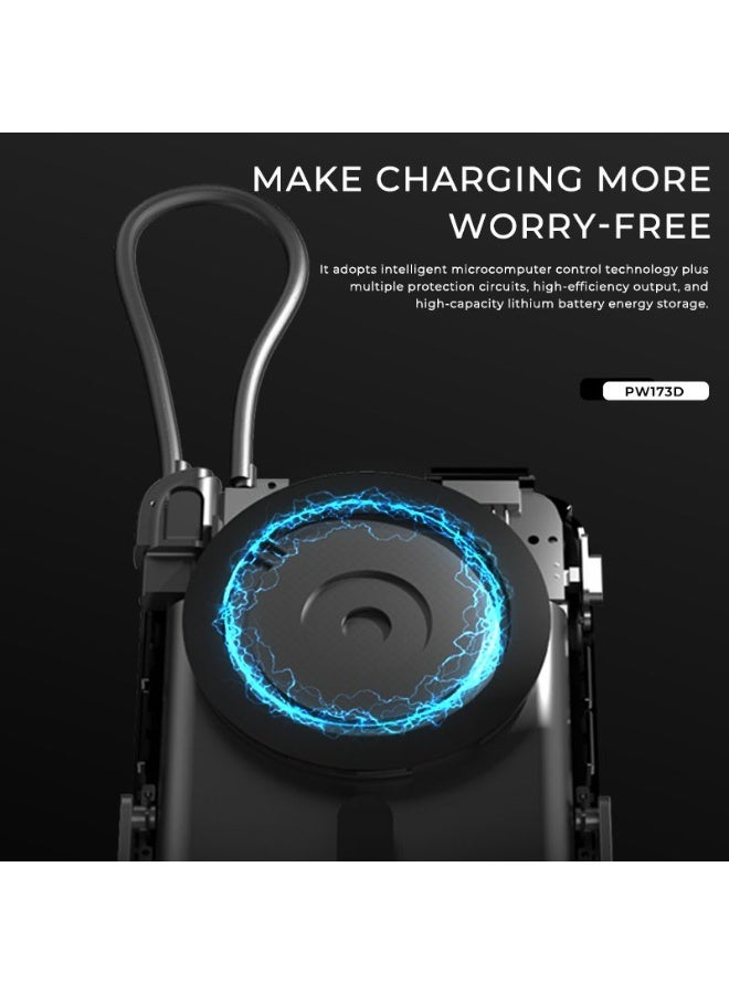 LENYES PW173D 3-in-1 10,000mAh Wireless Power Bank – Fast Charging for iPhone, Apple Watch & Earbuds, 15W Wireless, 20W Type-C, Magnetic Stand - Image 2