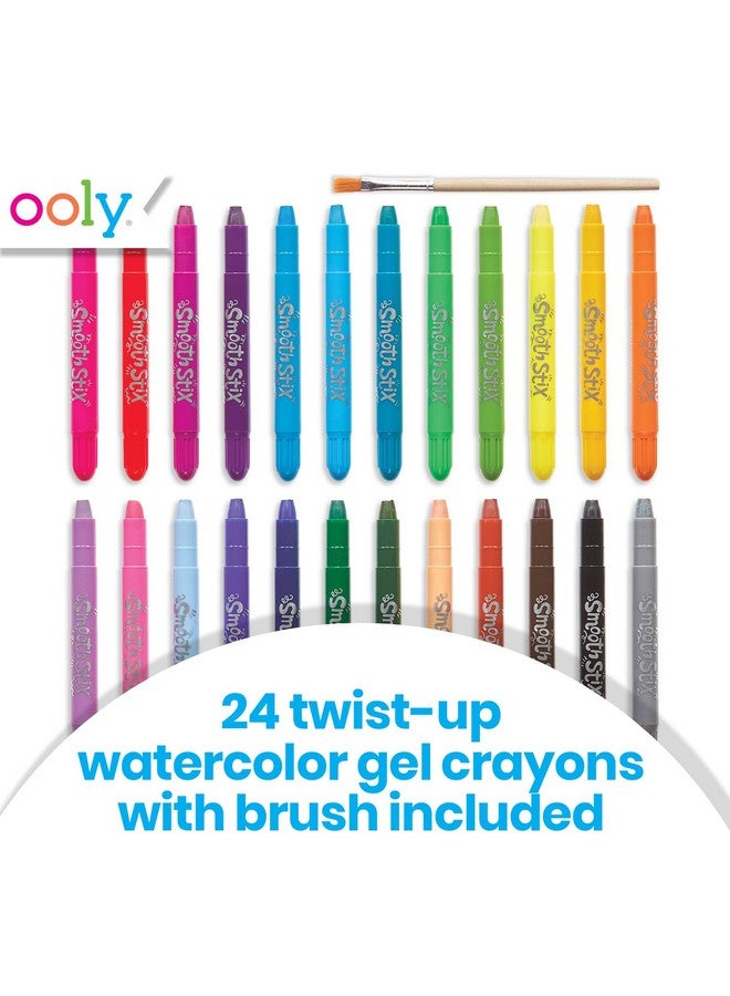 أولي أقلام تلوين جل أولي سموث ستيكس للأطفال والكبار مع فرشاة رسم - مجموعة من 24 قلم تلوين قوس قزح مائي للزجاج والورق مع حافظة بلاستيكية شفافة للأقلام - مجموعة أقلام تلوين جل سهلة التنظيف - Image 2