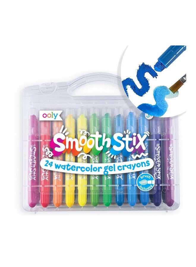 أولي أقلام تلوين جل أولي سموث ستيكس للأطفال والكبار مع فرشاة رسم - مجموعة من 24 قلم تلوين قوس قزح مائي للزجاج والورق مع حافظة بلاستيكية شفافة للأقلام - مجموعة أقلام تلوين جل سهلة التنظيف - Image 1