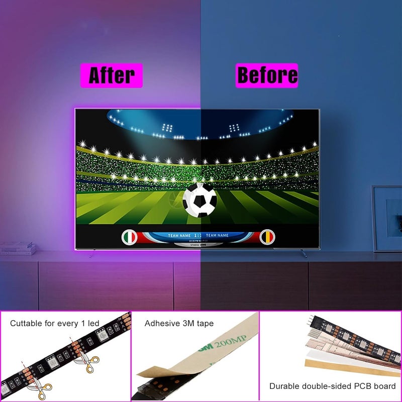 One94Store شريط إضاءة LED RGB بطول 3م - يعمل بالطاقة عبر USB 5V مع وحدة تحكم صغيرة لتزيين خلفية التلفاز، مكتب الألعاب، غرفة النوم، الكمبيوتر، الشاشة، المرآة والغرفة - Image 2