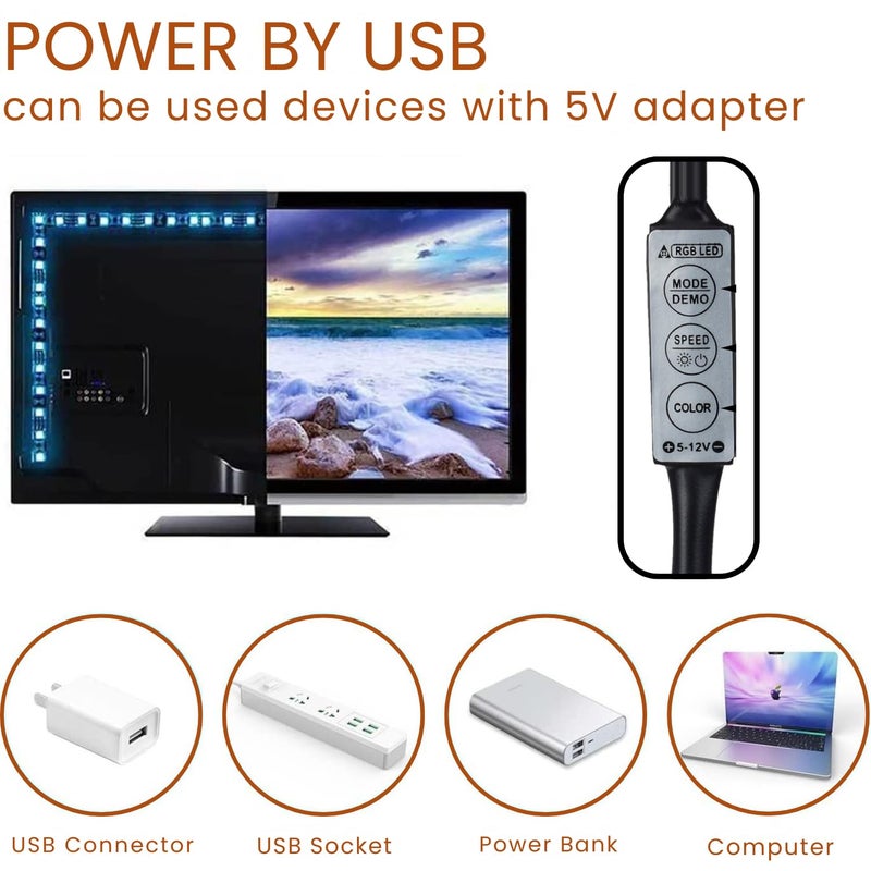 One94Store شريط إضاءة LED RGB بطول 3م - يعمل بالطاقة عبر USB 5V مع وحدة تحكم صغيرة لتزيين خلفية التلفاز، مكتب الألعاب، غرفة النوم، الكمبيوتر، الشاشة، المرآة والغرفة - Image 3