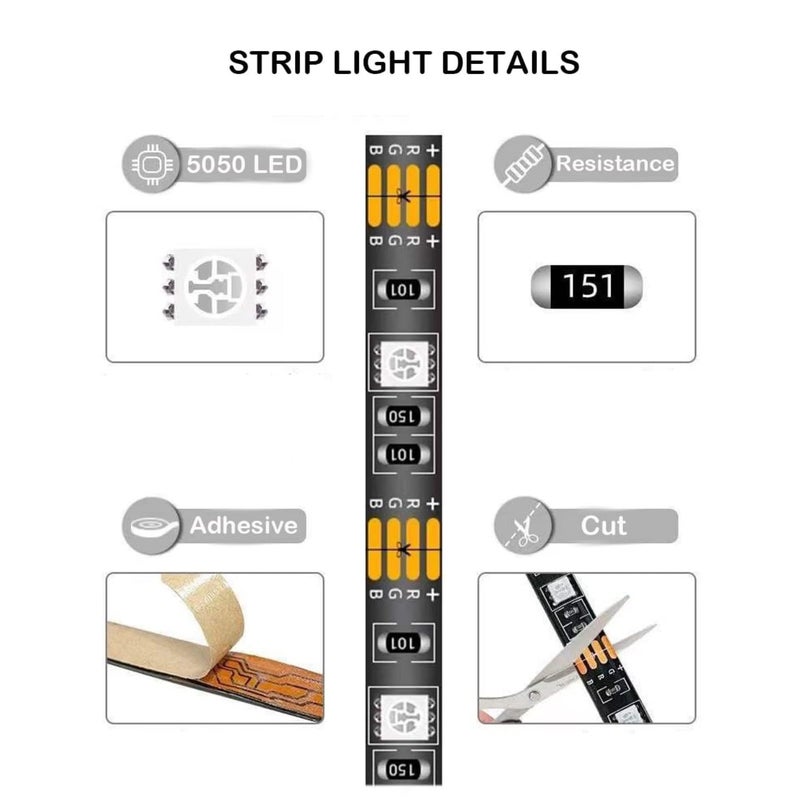 One94Store شريط إضاءة LED RGB بطول 3م - يعمل بالطاقة عبر USB 5V مع وحدة تحكم صغيرة لتزيين خلفية التلفاز، مكتب الألعاب، غرفة النوم، الكمبيوتر، الشاشة، المرآة والغرفة - Image 5
