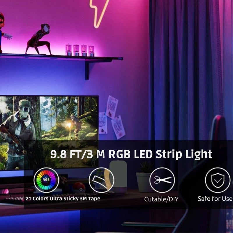 One94Store شريط إضاءة LED RGB بطول 3م - يعمل بالطاقة عبر USB 5V مع وحدة تحكم صغيرة لتزيين خلفية التلفاز، مكتب الألعاب، غرفة النوم، الكمبيوتر، الشاشة، المرآة والغرفة - Image 4