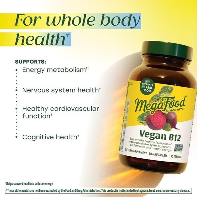 Nan MegaFood Vegan B12 Supplement with B6 Vitamins & Folic Acid - 30 Mini Tablets for Energy and Blood Cell Support - Image 3