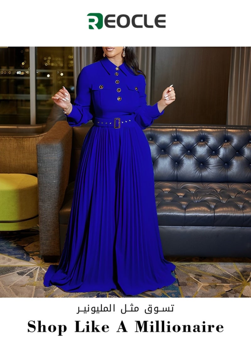 REOCLE Personalized Button Design New Long-sleeved Casual Loose Pleated Wide-leg Women's Fashion Elastic Belt Jumpsuit  - Image 1