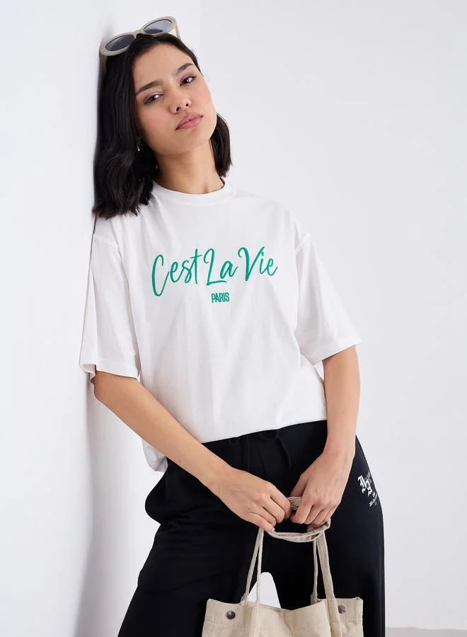 Styli Styli Embroidered Slogan Oversized T-Shirt