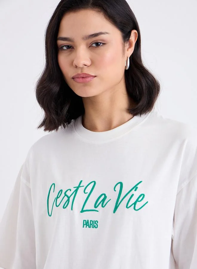 Styli Styli Embroidered Slogan Oversized T-Shirt