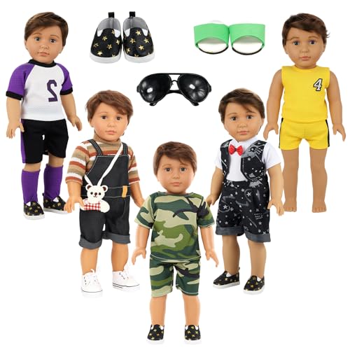 BARWA Boy Doll Clothes 5sets Boy Dolls Clothes 2 Pairs Shoes 1 Pair Glasses Compatible for 18 Inch Doll Outfit - Image 1
