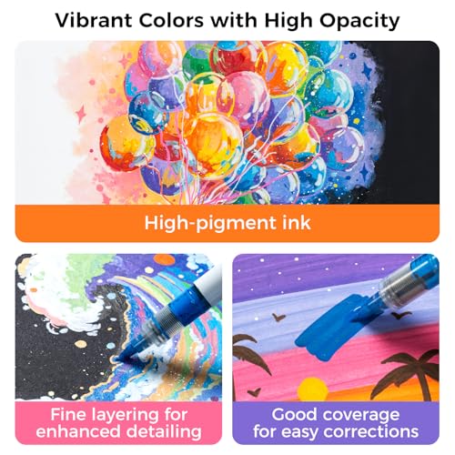 Ohuhu Acrylic Paint Markers Direct Liquid: 24 Colors Flexible Brush Tip Acrylic Markers High Opacity Paint Pens Waterproof Lightfast for Rock Easter Eggs Wood - Nahuku - Image 5