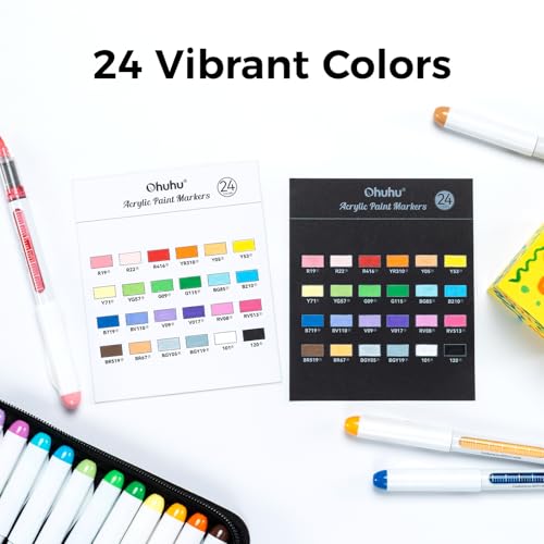 Ohuhu Acrylic Paint Markers Direct Liquid: 24 Colors Flexible Brush Tip Acrylic Markers High Opacity Paint Pens Waterproof Lightfast for Rock Easter Eggs Wood - Nahuku - Image 2