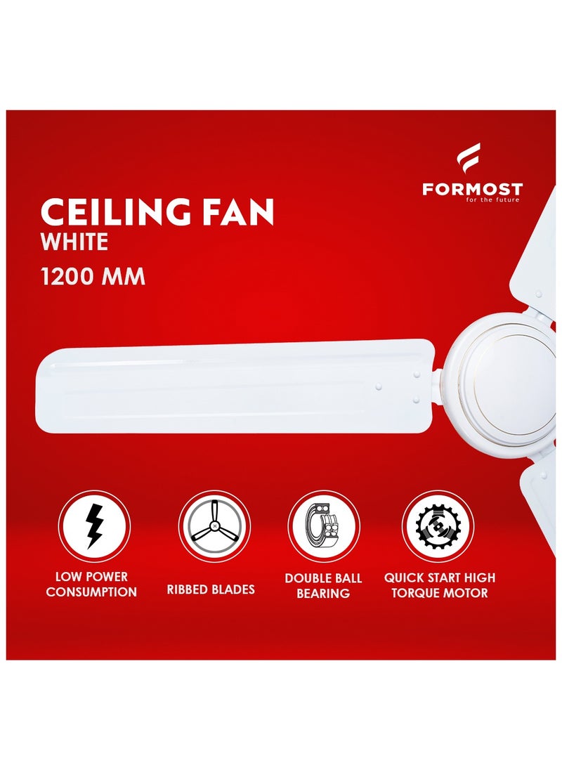 FORMOST FORMOST 1200mm Electric Ceiling Fan White High Air Delivery Energy Efficient  - Image 3