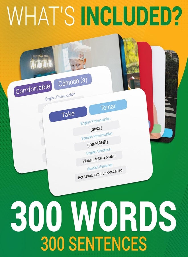 بريستون بطاقات تعليمية لمفردات اللغة الإسبانية - 300 كلمة وجملة للمبتدئين والكبار - تعلم اللغة الإسبانية مع دليل النطق - مساعدة دراسية للفصول الدراسية، ومتعلمي اللغة الإنجليزية كلغة ثانية، والتعليم المنزلي، والتعلم أثناء السفر - بريستون - Image 4