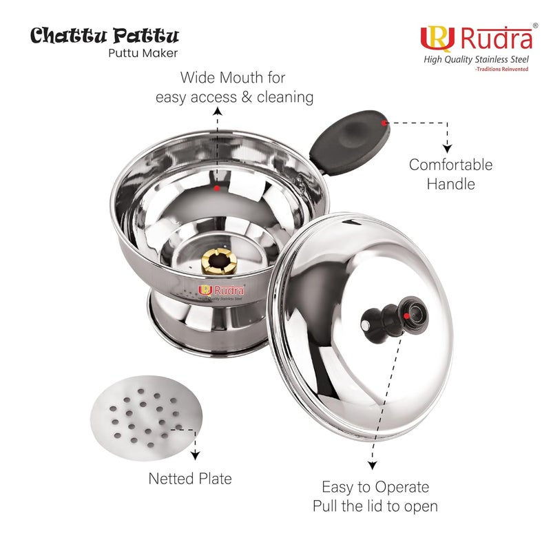 RUDRA Rudra Stainless Steel Chattu Pattu Puttu Maker with Handle Use with Pressure Cooker Puttu Kutti Puttu Steamer Silver Made in India  - Image 4