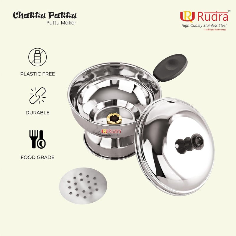 RUDRA Rudra Stainless Steel Chattu Pattu Puttu Maker with Handle Use with Pressure Cooker Puttu Kutti Puttu Steamer Silver Made in India  - Image 3