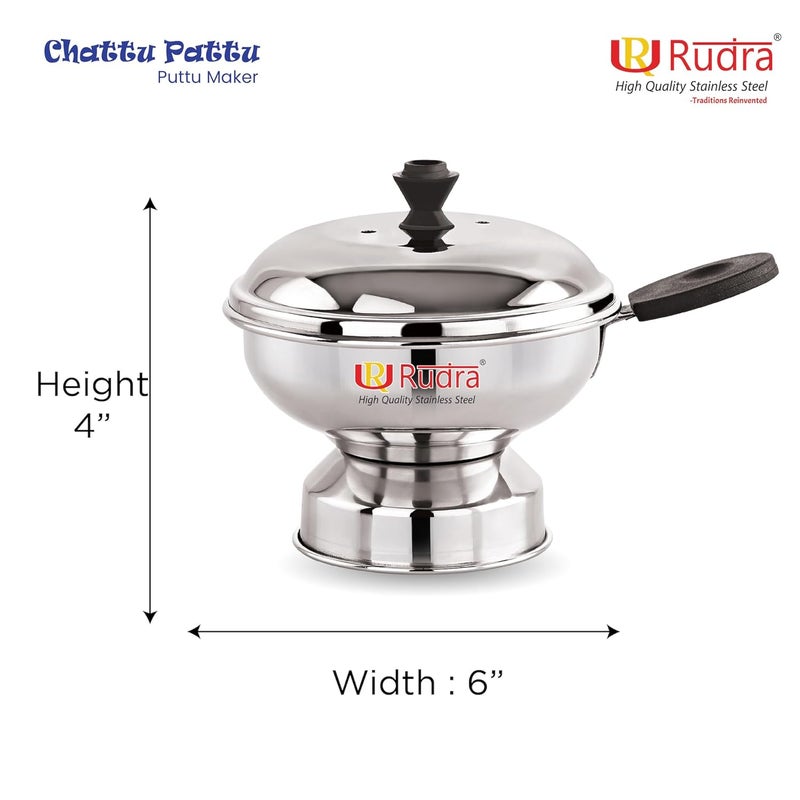 RUDRA Rudra Stainless Steel Chattu Pattu Puttu Maker with Handle Use with Pressure Cooker Puttu Kutti Puttu Steamer Silver Made in India  - Image 2