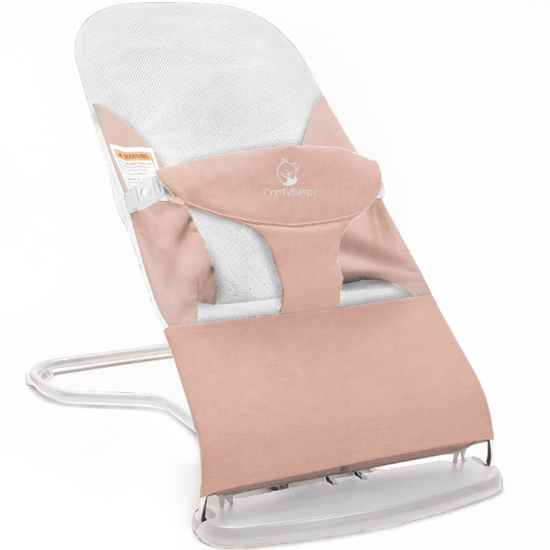 ComfyBumpy Ergonomic Baby Bouncer Seat Bonus Travel Carry Case Safe Portable Bouncing Chair with Adjustable Height Positions Infant Sleeper Bouncy Seat Perfect for Newborn Babies Pink