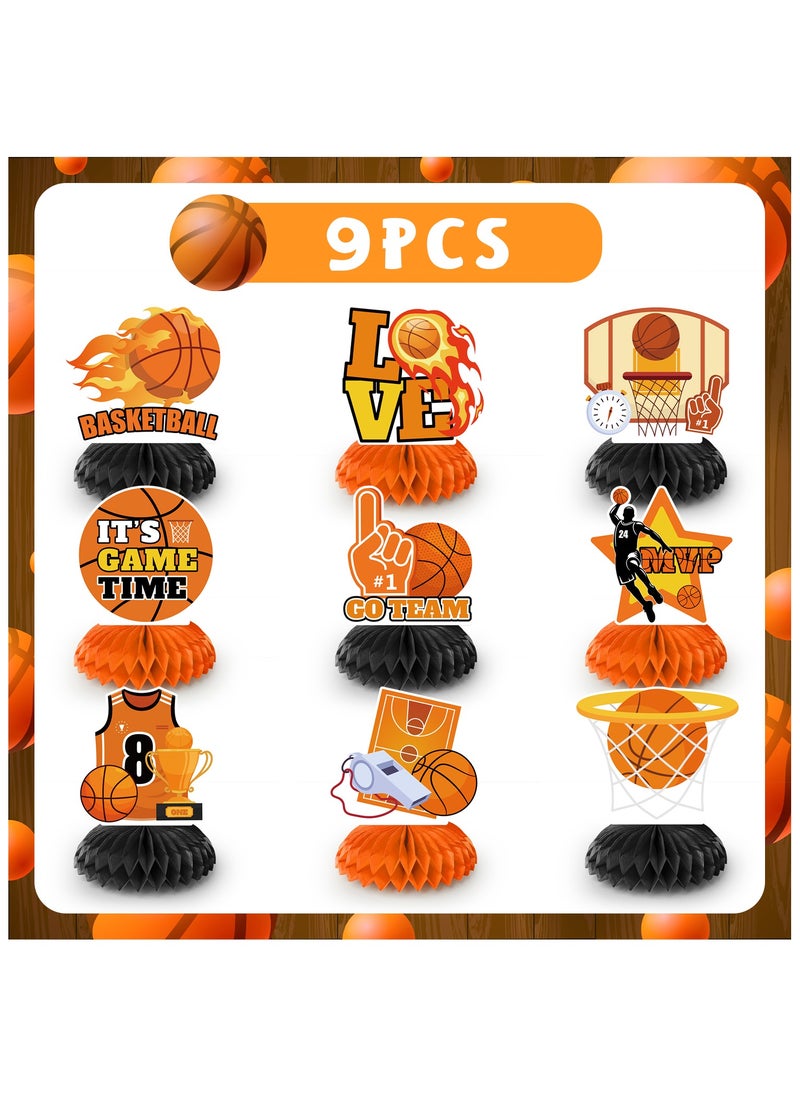 FRUITFUL PARTY Basketball Honeycomb Centerpiece, 9pcs Basketball Birthday Honeycomb Centerpiece, Basketball Party Honeycomb Centerpieces & Basketball Centerpieces for Table, for Basketball Party Decorations Supplies  - Image 2