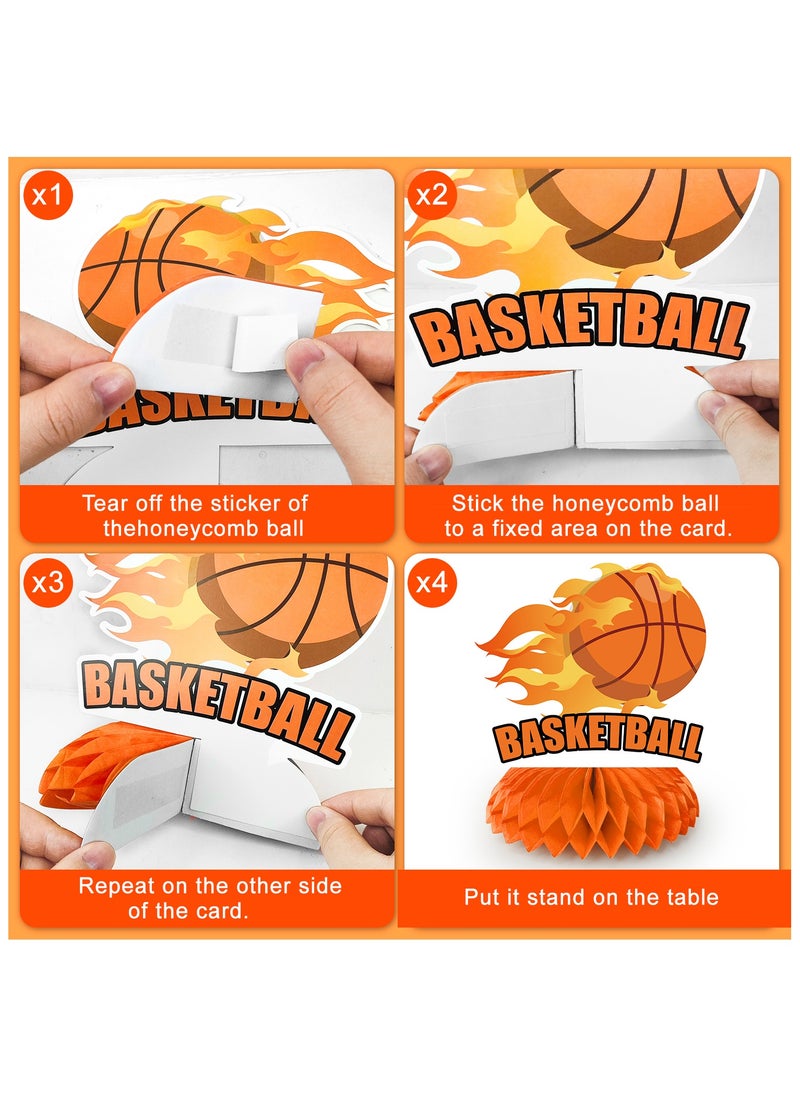 FRUITFUL PARTY Basketball Honeycomb Centerpiece, 9pcs Basketball Birthday Honeycomb Centerpiece, Basketball Party Honeycomb Centerpieces & Basketball Centerpieces for Table, for Basketball Party Decorations Supplies  - Image 4