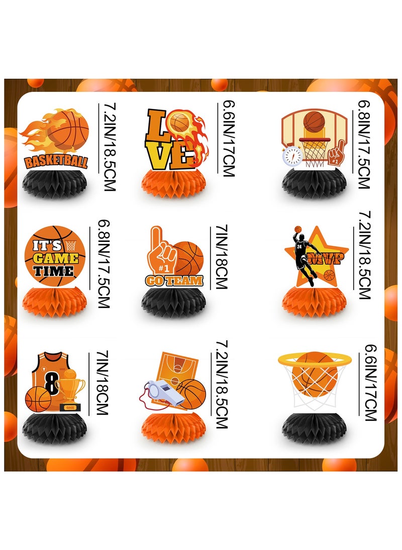 FRUITFUL PARTY Basketball Honeycomb Centerpiece, 9pcs Basketball Birthday Honeycomb Centerpiece, Basketball Party Honeycomb Centerpieces & Basketball Centerpieces for Table, for Basketball Party Decorations Supplies  - Image 3