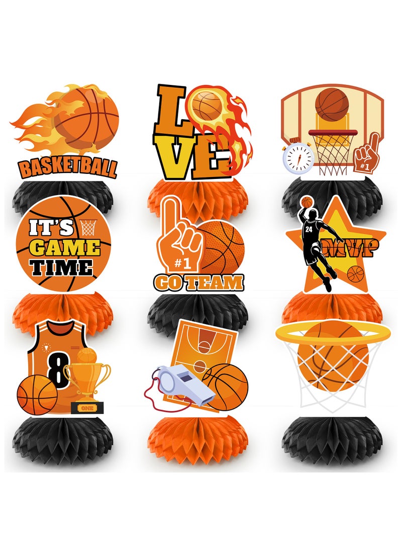 FRUITFUL PARTY Basketball Honeycomb Centerpiece, 9pcs Basketball Birthday Honeycomb Centerpiece, Basketball Party Honeycomb Centerpieces & Basketball Centerpieces for Table, for Basketball Party Decorations Supplies  - Image 1