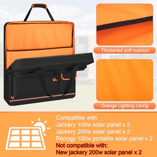 Wigojoy Solar Panel Storage Bag with Orange Lining, Deepened Opening, Zipper with Pull and Multi-Accessory Space Solar Panel Travel Carrying Case Fit for Jackery SolarSaga 100W 100X 200W, Black - Image 2