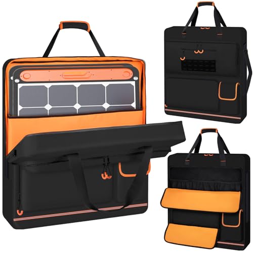 Wigojoy Solar Panel Storage Bag with Orange Lining, Deepened Opening, Zipper with Pull and Multi-Accessory Space Solar Panel Travel Carrying Case Fit for Jackery SolarSaga 100W 100X 200W, Black - Image 1
