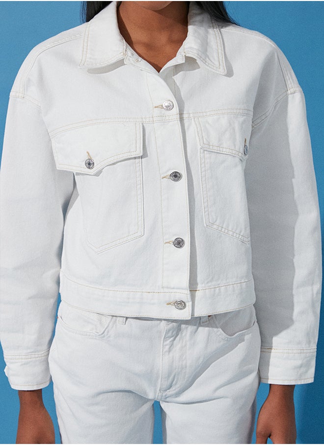 trendyol White Oversize Denim Jacket TWOSS24CE00033  - Image 4