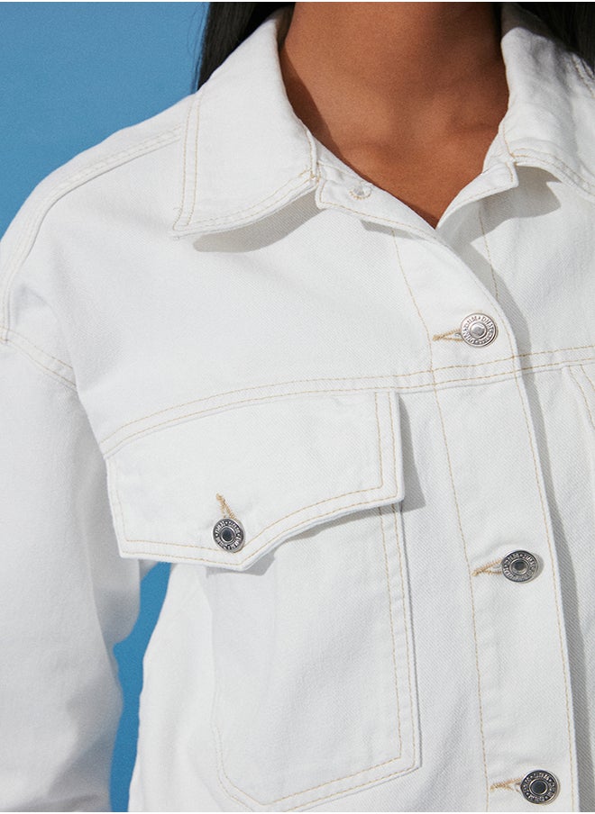 trendyol White Oversize Denim Jacket TWOSS24CE00033  - Image 5
