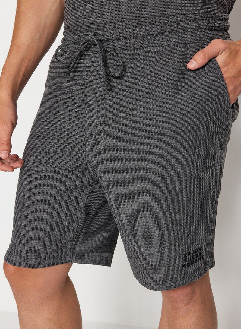 trendyol Anthracite Regular Fit Textured Knitted Shorts Pajamas Set TMNSS23PT00032 - Image 4