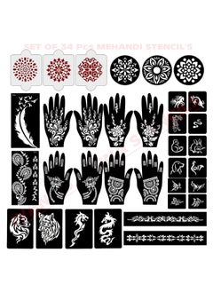 ivana's Ivana's Set of 34 Pcs Reusable Mehandi Stencils for Hands, Wrist, Body, Back, Neck, Face Combo Pack Stencils for Women, Girls And Kids, Easy To Use In Just 4 Steps Indian Design Collection, A2124  - Image 1