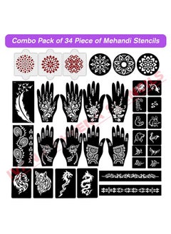 ivana's Ivana's Set of 34 Pcs Reusable Mehandi Stencils for Hands, Wrist, Body, Back, Neck, Face Combo Pack Stencils for Women, Girls And Kids, Easy To Use In Just 4 Steps Indian Design Collection, A2124  - Image 2