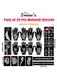 ivana's Ivana's Set of 34 Pcs Reusable Mehandi Stencils for Hands, Wrist, Body, Back, Neck, Face Combo Pack Stencils for Women, Girls And Kids, Easy To Use In Just 4 Steps Indian Design Collection, A2124  - Image 4