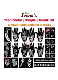 ivana's Ivana's Set of 34 Pcs Reusable Mehandi Stencils for Hands, Wrist, Body, Back, Neck, Face Combo Pack Stencils for Women, Girls And Kids, Easy To Use In Just 4 Steps Indian Design Collection, A2124  - Image 5