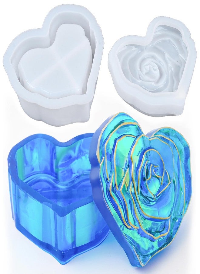 Dacies Heart Jar Resin Mold with Rose Lid Epoxy Resin Storage Box Casting Mould DIY Jewelry Trinket Candy Container Silicone Moulds Epoxy Concrete Cement Plaster Jesmonite Planter Candle Vessel Craft Molds - Image 1
