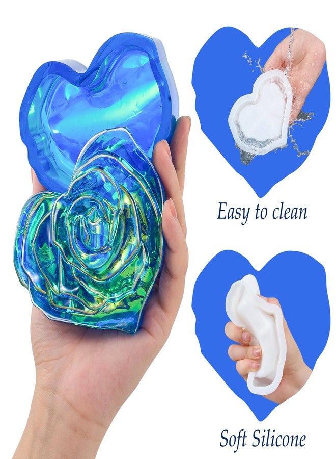 Dacies Heart Jar Resin Mold with Rose Lid Epoxy Resin Storage Box Casting Mould DIY Jewelry Trinket Candy Container Silicone Moulds Epoxy Concrete Cement Plaster Jesmonite Planter Candle Vessel Craft Molds - Image 3