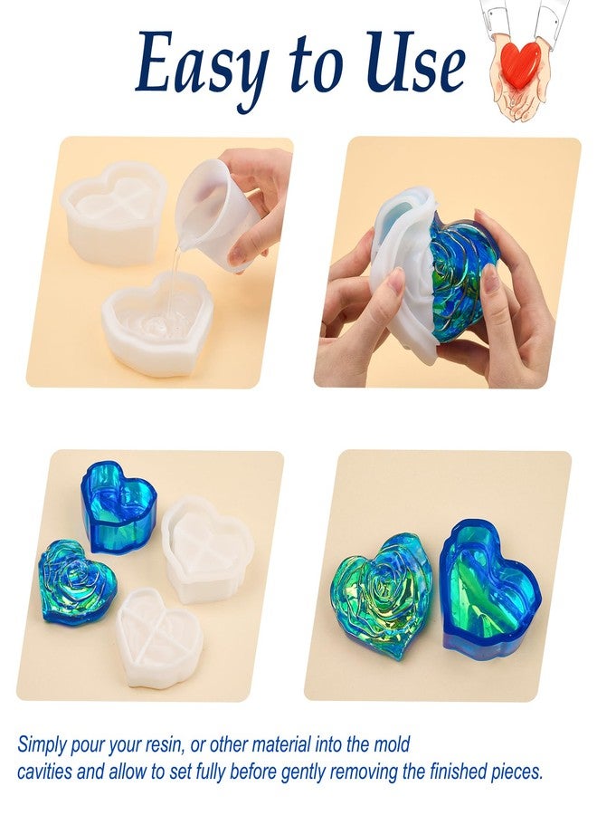 Dacies Heart Jar Resin Mold with Rose Lid Epoxy Resin Storage Box Casting Mould DIY Jewelry Trinket Candy Container Silicone Moulds Epoxy Concrete Cement Plaster Jesmonite Planter Candle Vessel Craft Molds - Image 4