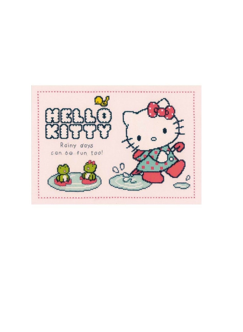 Hello Kitty Rainy Days On Aida Counted Cross Stitch Kit 13.6inch x 9.6inch 14 Count - Image 1