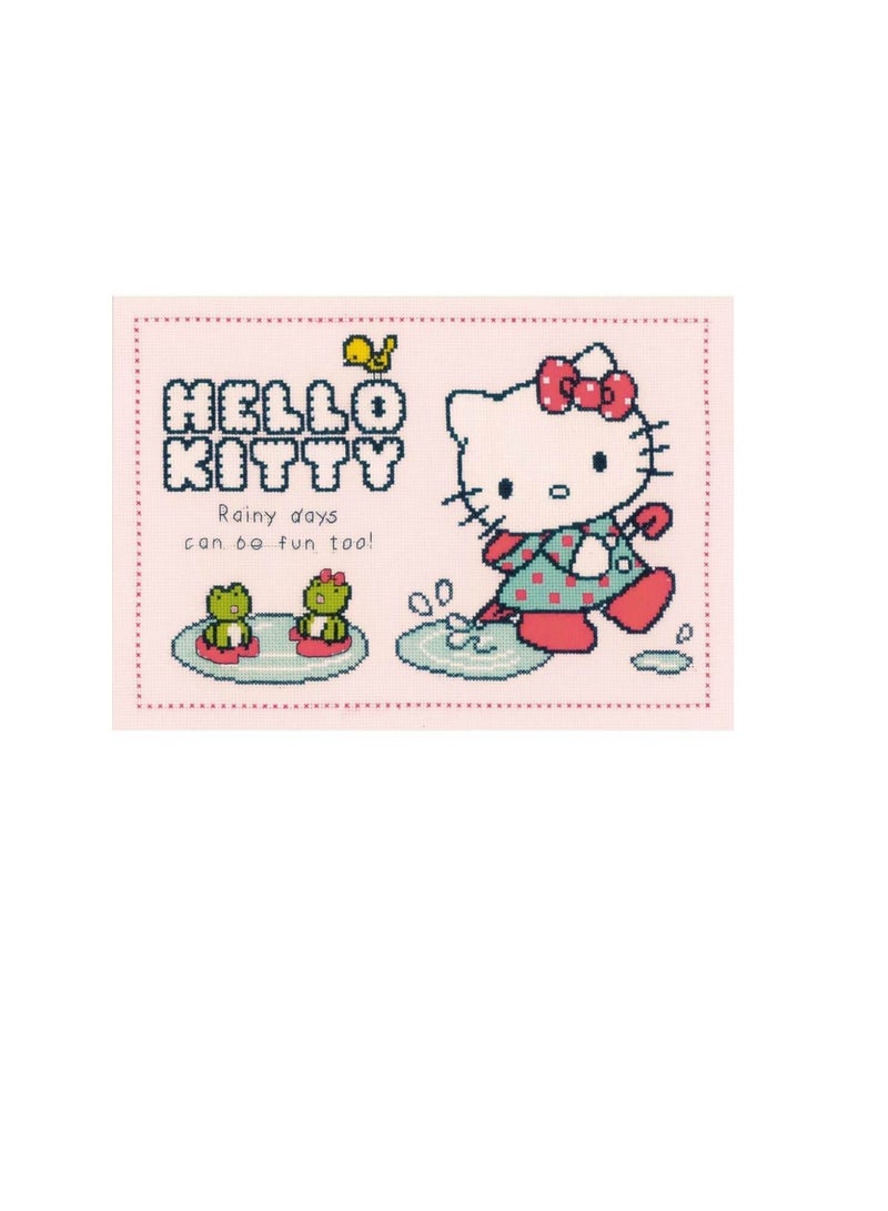 Hello Kitty Rainy Days On Aida Counted Cross Stitch Kit 13.6inch x 9.6inch 14 Count - Image 2