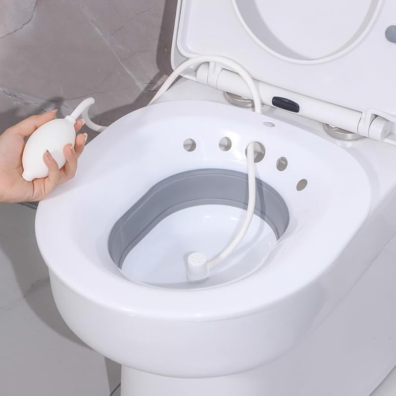 Benting Sitz Bath, Sitz Bath for Hemorrhoids, Sitz Bath for Toilet Seat, Postpartum Care, Sits Bath Kit for Women, Collapsible, Flusher Hose, Drain Holes (Grey) - Image 1