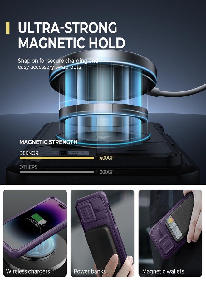 Dexnor for iPhone 14 Pro Max Case with Slide Camera Cover&Adjustable Kickstand & Built-in Screen Protector,Magnetic Rugged Shockproof Bumper Cases Heavy-duty Magnetic Protective Cover,Phantom Purple - Image 3